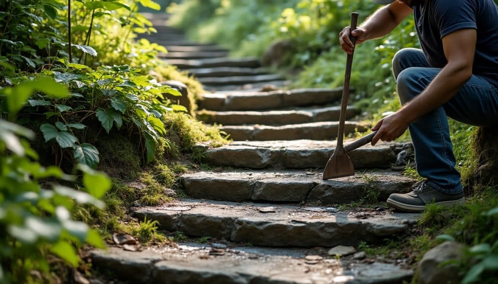 découvrez comment la réparation des marches en pierre dégradées contribue à la préservation et la sécurité des sentiers balisés, garantissant ainsi une randonnée agréable pour tous.
