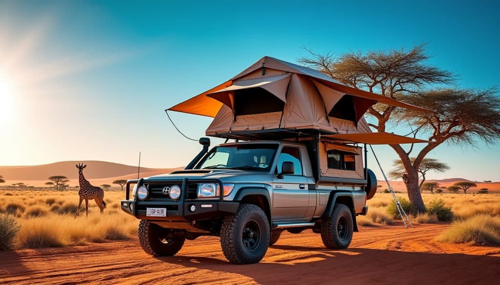 découvrez comment l'utilisation de tentes sur le toit du 4x4 améliore la sécurité et le confort lors d'un safari en namibie, pour une aventure inoubliable en pleine nature.