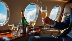 découvrez une dégustation de champagne millésimé à bord d’un avion privé, une expérience pétillante au-dessus des nuages.
