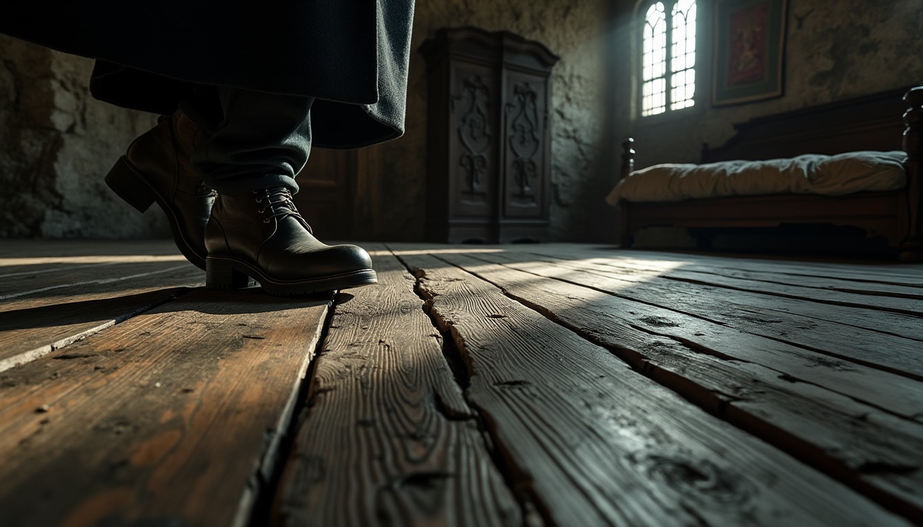 découvrez l’authenticité d’une chambre de château, où les vieux parquets grinçants racontent le charme et l’histoire des lieux.