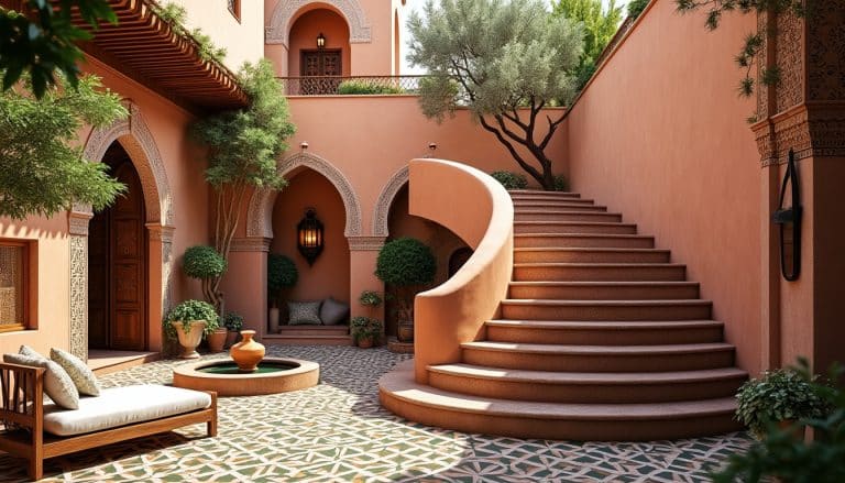 L&rsquo;accès aux terrasses sur le toit ensoleillé récompense le riad marocain