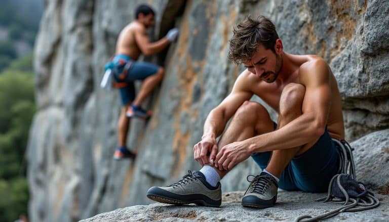 L&rsquo;utilisation de chaussons d&rsquo;escalade très serrés torture en escalade falaise